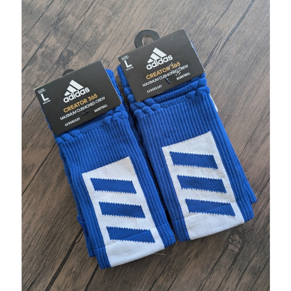 Adidas Creator 365 Maximum Cushioned Crew Basketball Socks Blue White 2 Pairs L